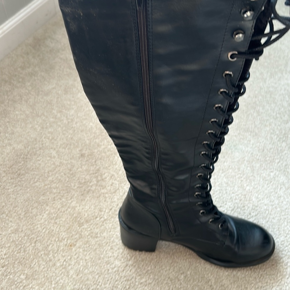 Leila Stone Tall Black Lace-Up Biker Boots